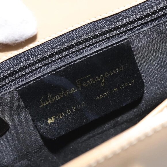 Salvatore Ferragamo Gancini Hand Bag Leather Beige Gold - Picture 16 of 16